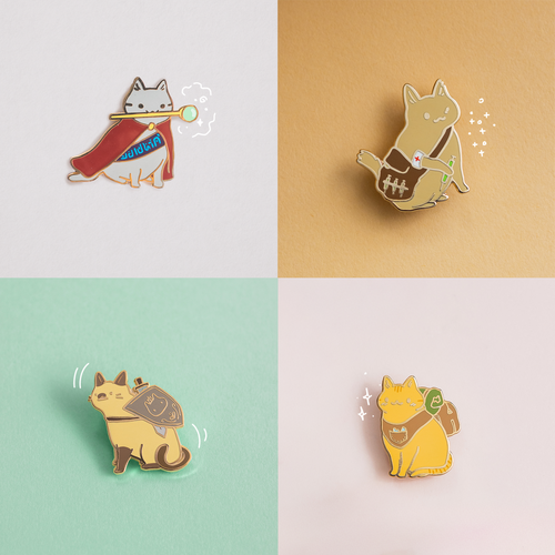 Adventure Cats Enamel Pins - Wizard, Swordsman, Healer, Adventurer