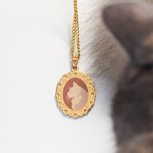 Load image into Gallery viewer, Cameo Cat Enamel Necklace - Pink and Gold