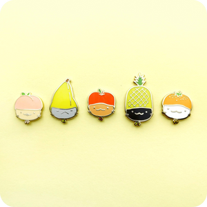 Tiny Fruit Cats Enamel Pin Set