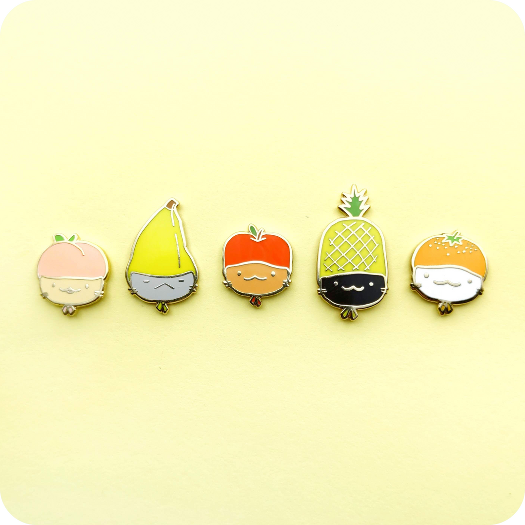 Tiny Fruit Cats Enamel Pin Set