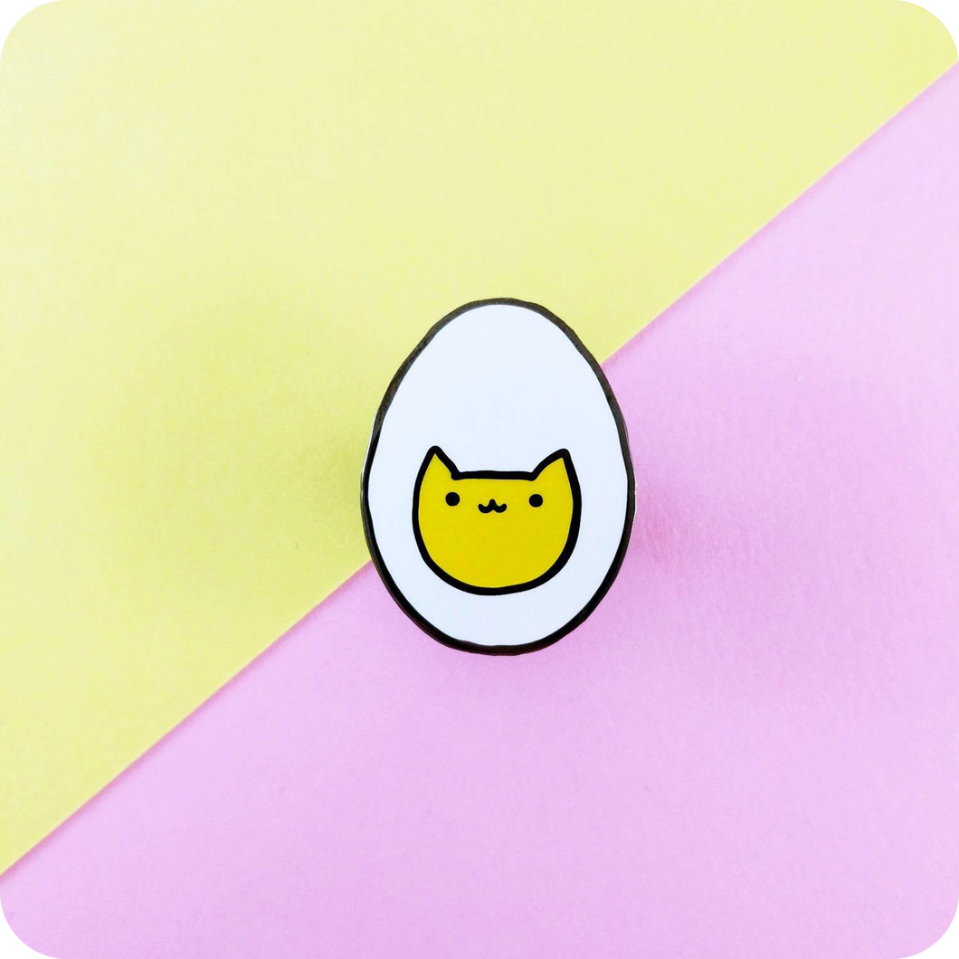 Hardy the Hard Boiled Egg Cat Enamel Pin
