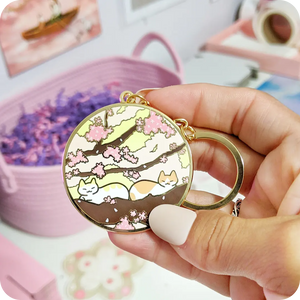 Cats in a Cherry Blossom Tree Keychain